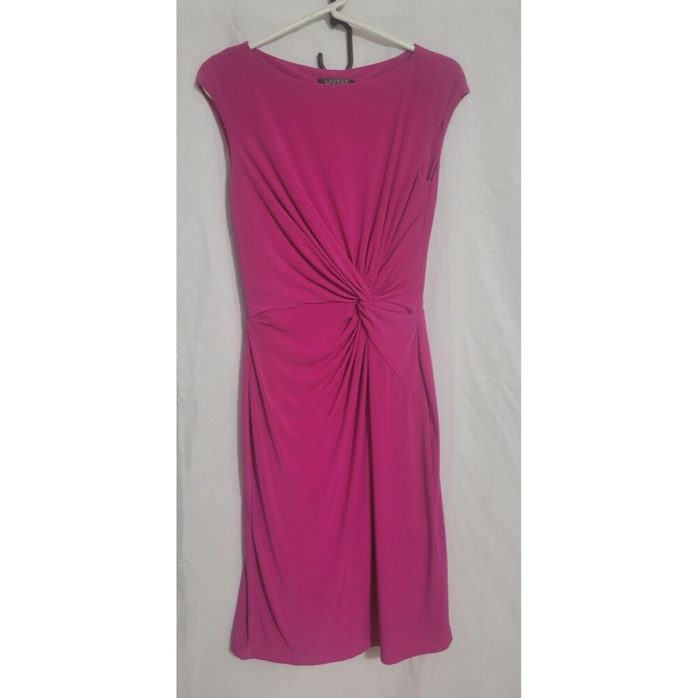 Lauren Ralph Lauren Sheath Dress Womens Sz 6 Fuchsia Pink Sleeveless Front Twist